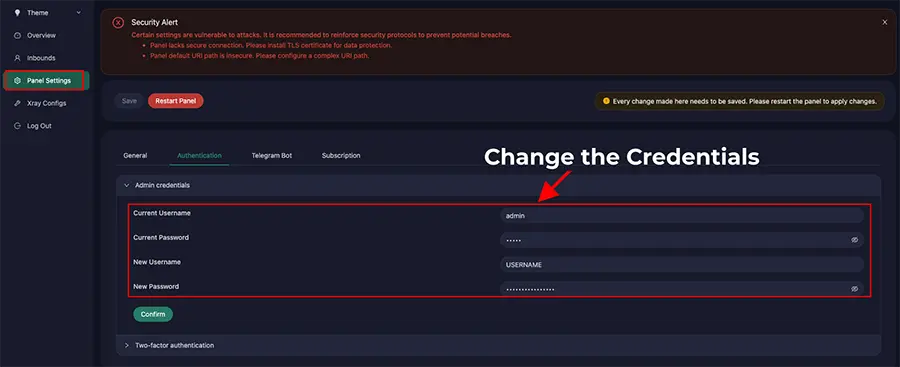change 3xui credentials