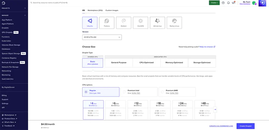 digitalocean console