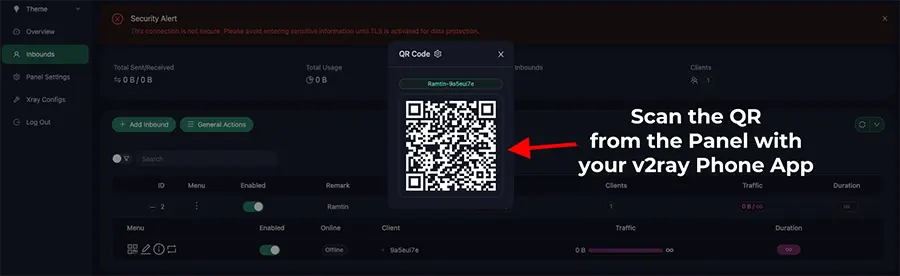 scan QR on phone v2ray client